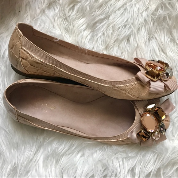 kate spade Shoes - KATE SPADE FAITH CROC JEWLED BLUSH NUDE FLATS 7.5